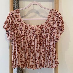 FREE PEOPLE -  Pink Leopard Print Top - SIZE S \ P